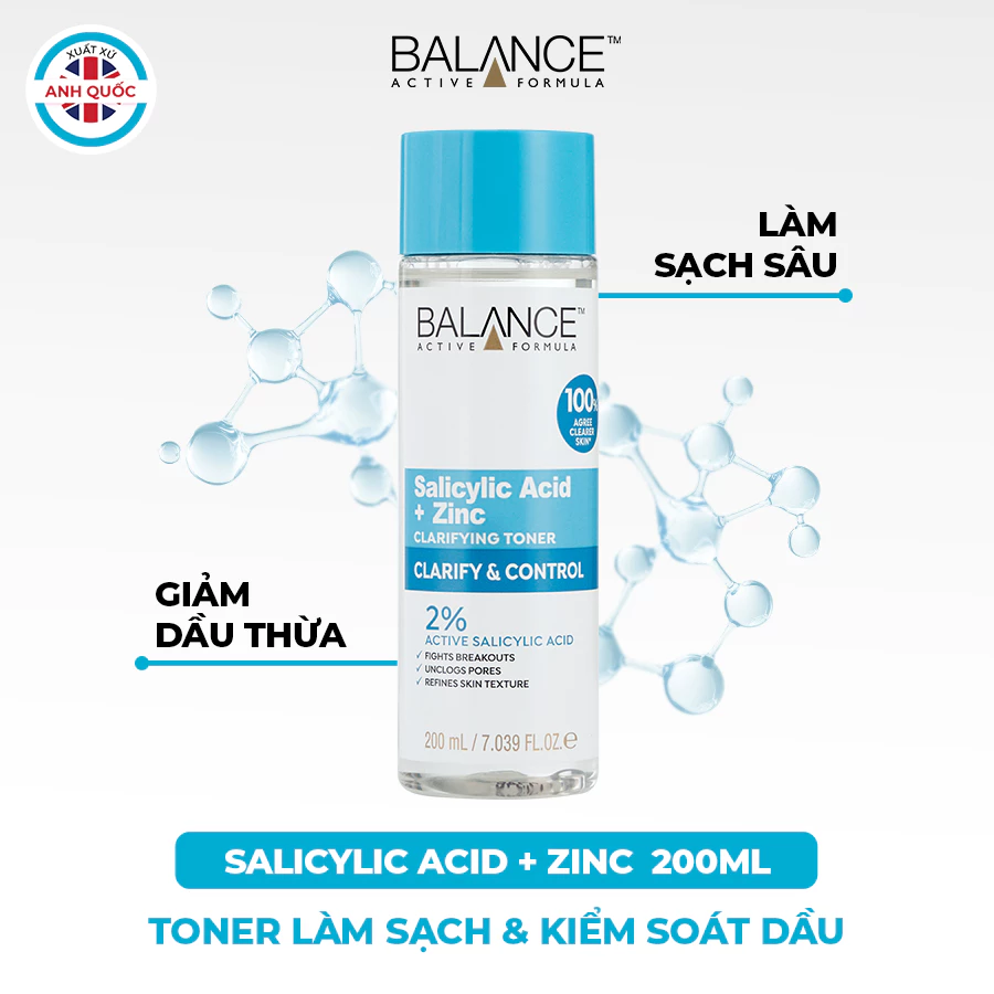 Nước cân bằng làm giảm bã nhờn và tẩy da chết nhẹ nhàng Balance Active Formula Salicylic Acid + ZinC 200ML