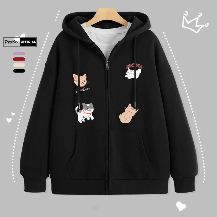 Áo Hoodie Zip, Áo Khoác Nam Nữ Unisex By PEABOO Mã HZ Thỏ Bánh Chất Nỉ Bông Form Rộng Mũ 2 Lớp