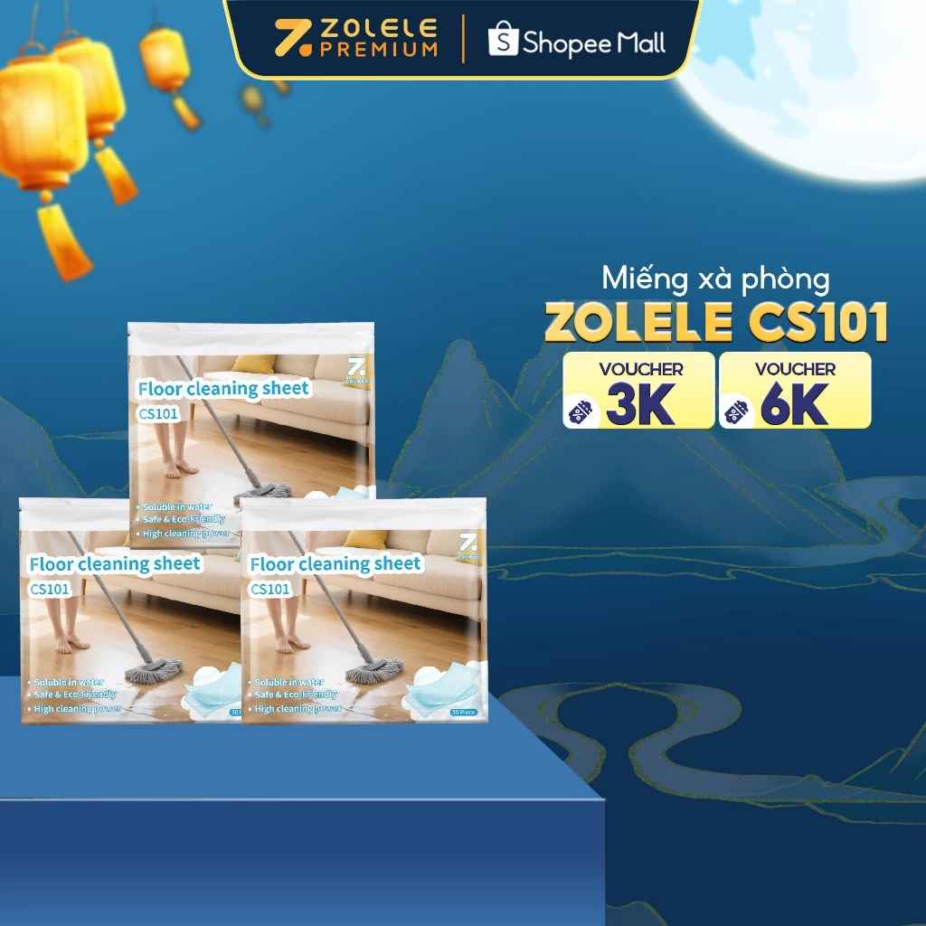 Giấy lau sàn tẩy rửa vệ sinh sàn nhà có mùi hương CS101 Zolele (30 miếng/gói)