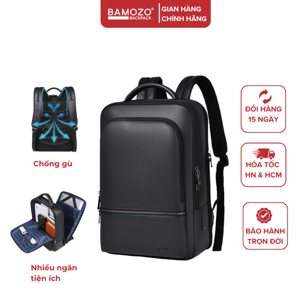 Balo da đựng laptop 15.6 inch Bamozo Vestor phù hợp đi học đi làm, chống thấm nước, chống gù, tích hợp cổng sạc_BL07