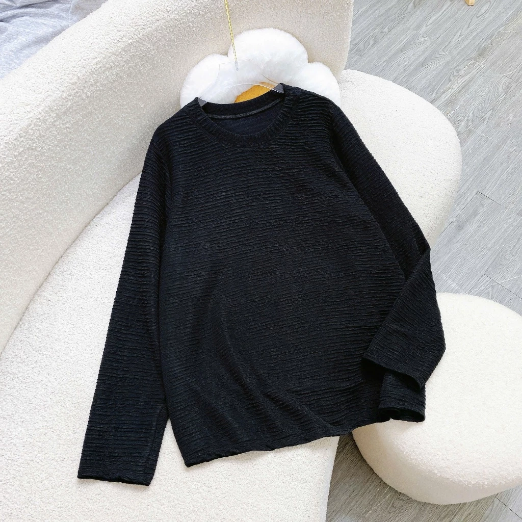 Áo Thun Dài Tay Bigsize Nữ Vải Đũi Xốp Co Giãn, Áo Phông Dài Tay Phom Rộng Cô Nhỏ Thu Đông - A312
