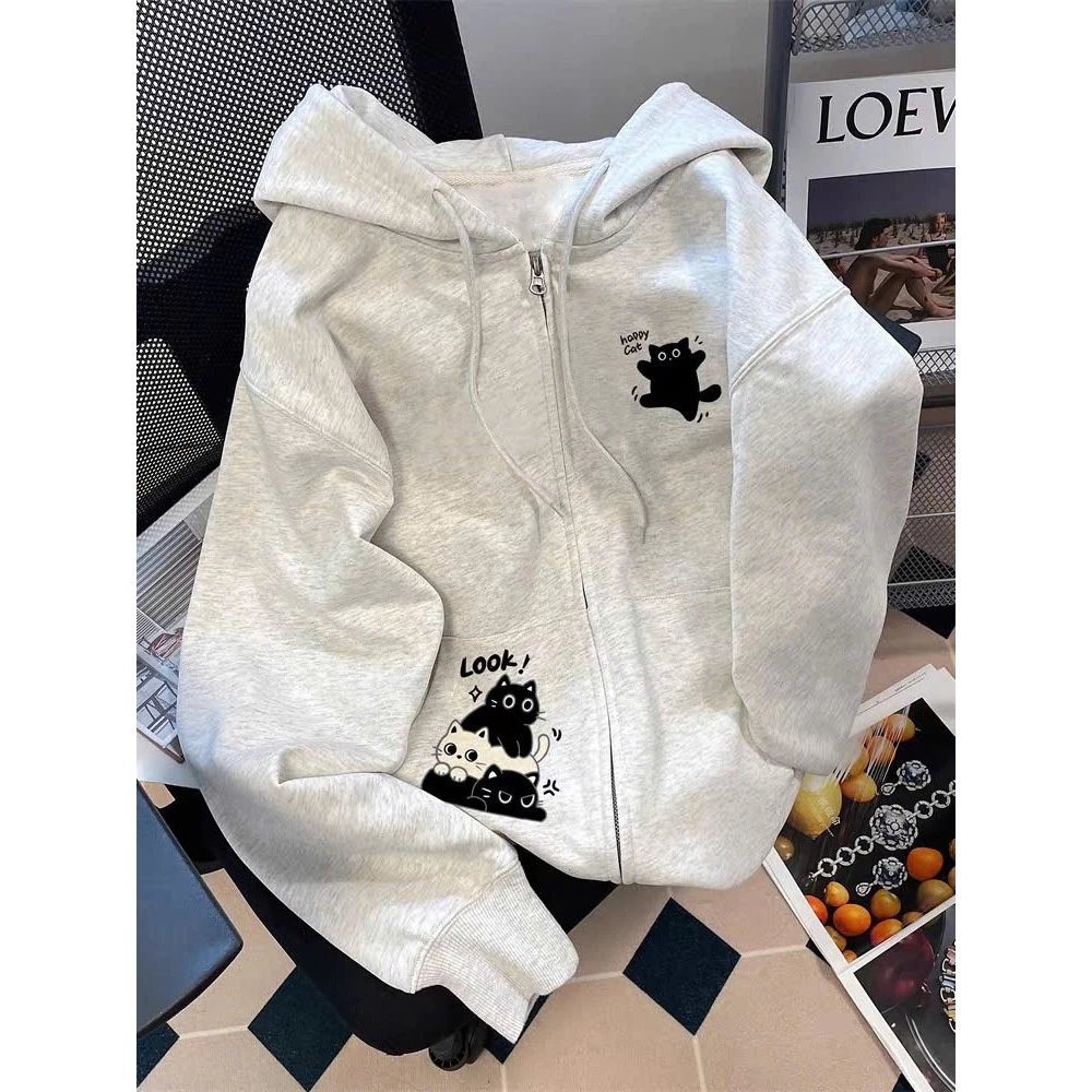 Áo Khoác Nỉ Hoodie Zip Khóa Kéo/ Áo Hoodie MÈO LOOK Mũ To 2 Lớp Có Túi Trong Form Rộng Nam Nữ Unisex