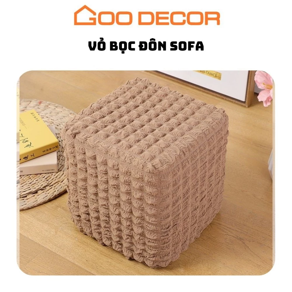 Vỏ đôn vuông vải bong bóng, bọc đôn sofa dày dặn mềm mại - GOO Decor