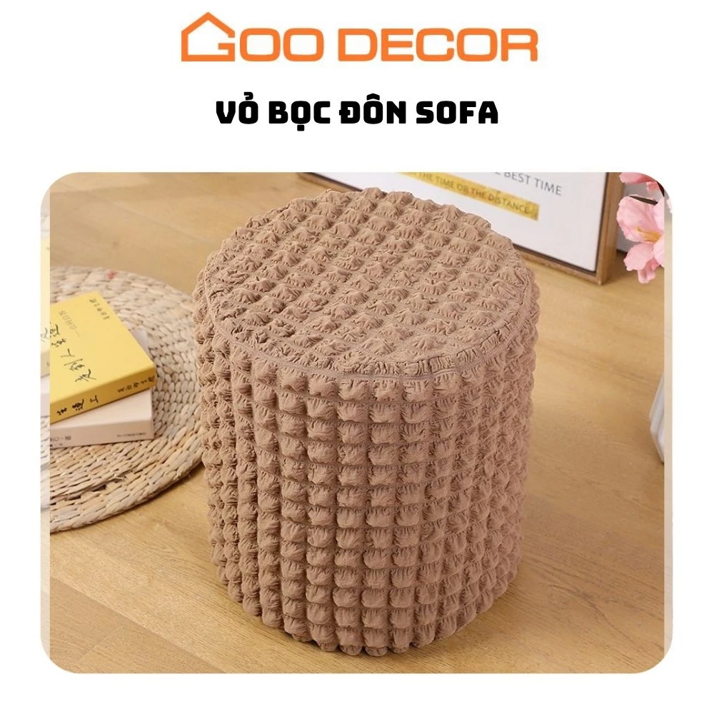Vỏ đôn tròn vải bong bóng, bọc đôn sofa dày dặn mềm mại - GOO Decor