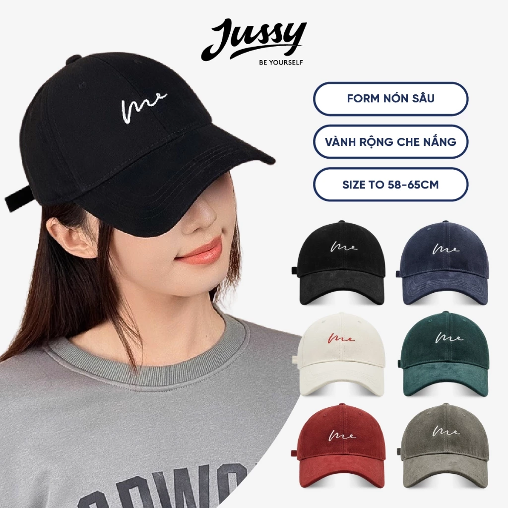 Ảnh sản phẩm do Shopee hiển thị, kiểm tra ngày 9/8/26 Mũ Lưỡi Trai Sâu Lòng Size To 65cm Jussy Official Nón Kết Form Rộng Thêu Chữ ME Vải Cotton Thoáng Khí Phụ Kiện Nam Nữ đang được đối chiếu cho người mua tại Việt Nam