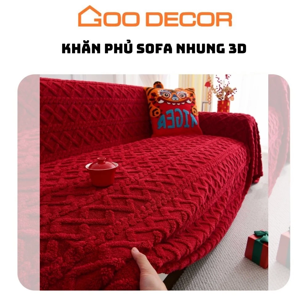 Khăn trải sofa nhung lông 3D, tấm phủ ghế sofa cao cấp mềm mại - GOO Decor