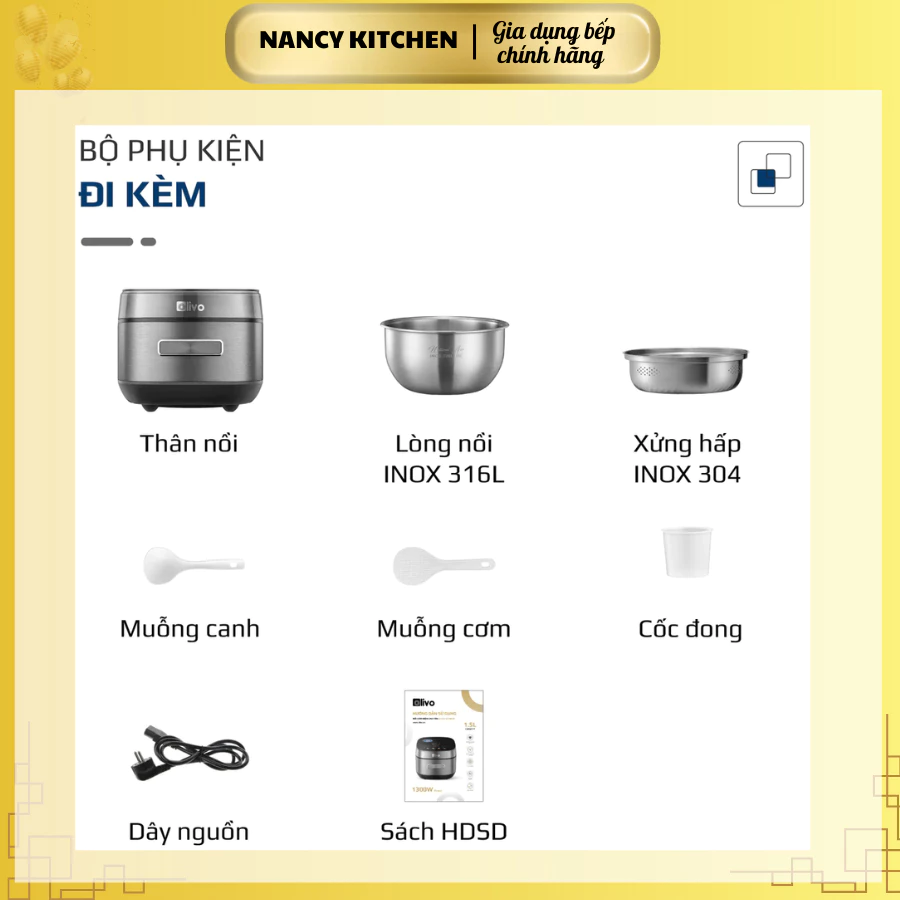 4.[Chính hãng] Nồi cơm điện cao tần lòng inox 316 Olivo RC900IH,tặng xửng inox,18 chế độ,bh 24 tháng