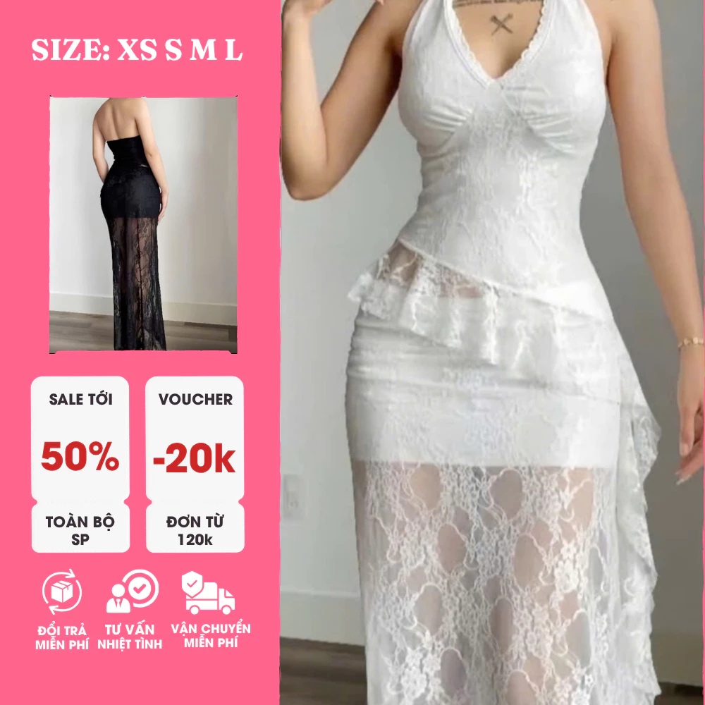 Sét Yếm Ren Bèo Đuôi Cá – Set Áo Ren + Chân Váy Ren Dài Tôn Dáng, Dự Tiệc, Đi Hẹn Hò, Sang Trọng Cao Cấp