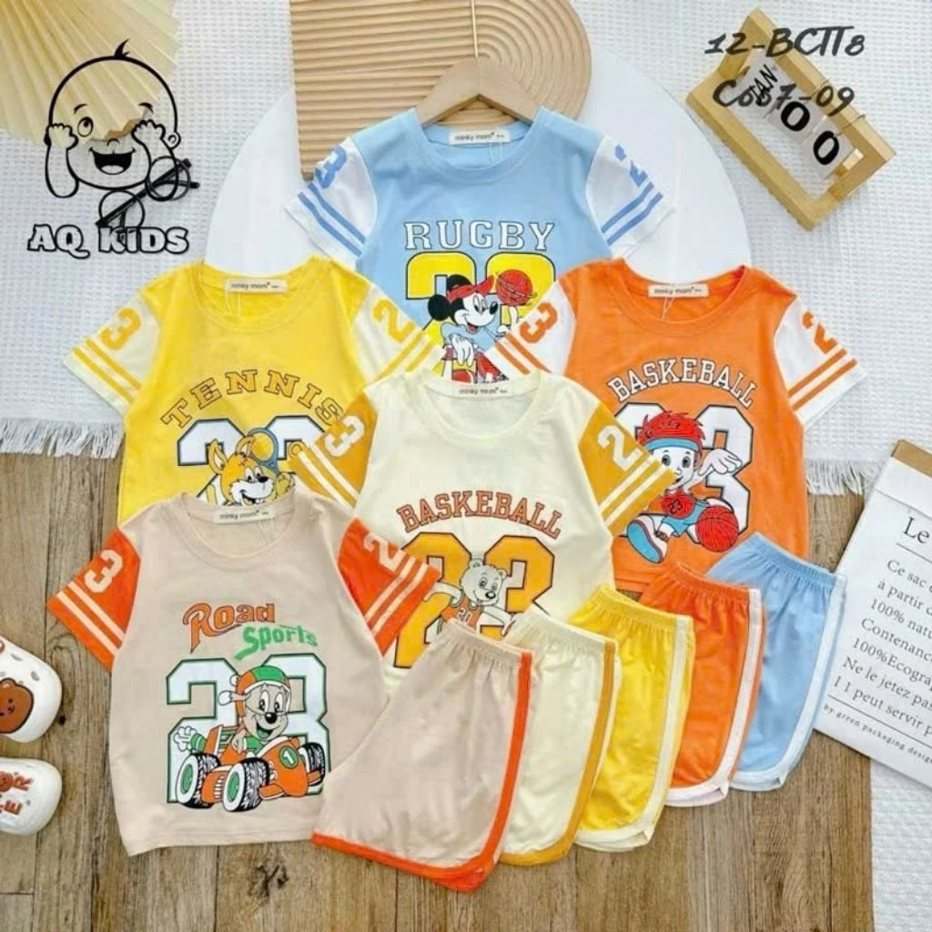 Bộ thun lạnh cộc tay thể thao số 23, vải mềm mịn, thấm hút mồ hôi tốt cho bé 6-16kg