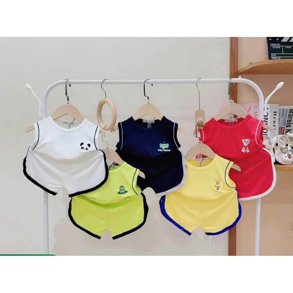 Bộ thun lạnh ba lỗ may mí in hình, vải mềm mịn mát co giãn cho bé 7-15kg