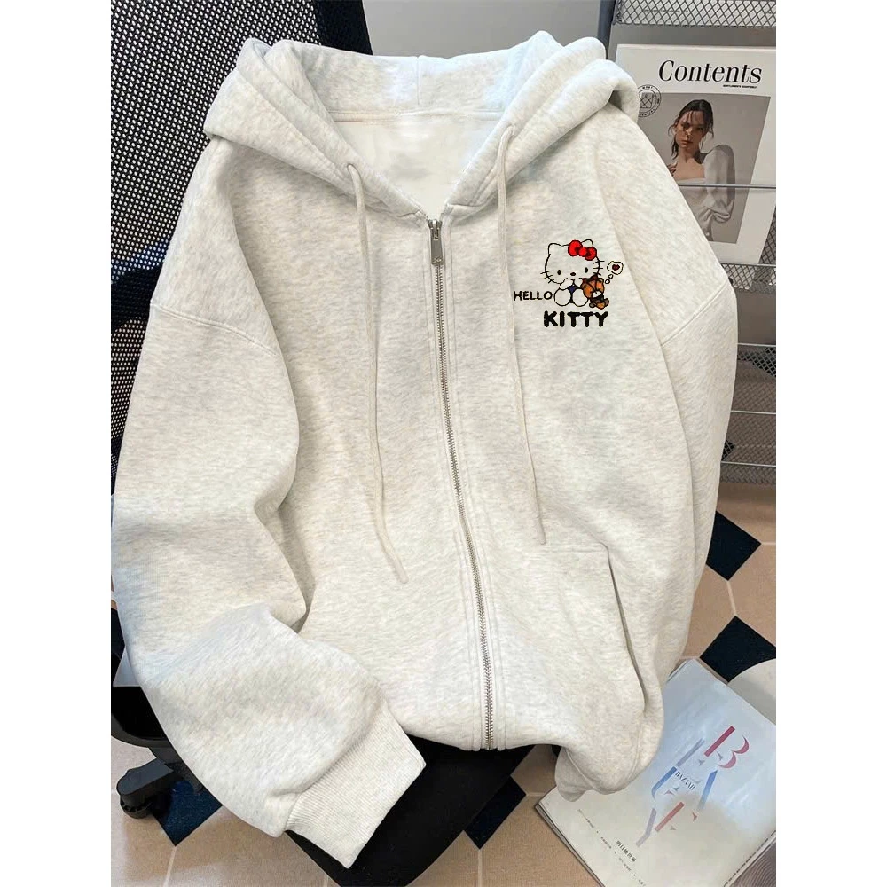 Áo Khoác Nỉ Hoodie Zip Khóa Kéo/ Áo Hoodie MÈO KIT.TY ÔM GẤU Có Túi Trong Form Rộng Nam Nữ