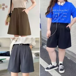 Quần Ngố Bigsize Nữ Ống Rộng Cạp Cao, Quần Đùi Dáng Lửng Bigsize Cô Nhỏ Vải Tây Mango - Q569