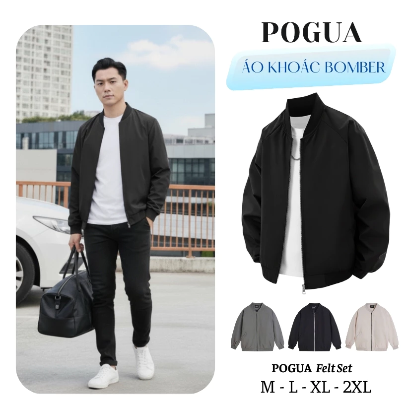 Áo Khoác Bomber Nam Nữ POGUA Dù Hai Lớp Chống Nước Cản Gió Có Túi Trong BOMBER0001