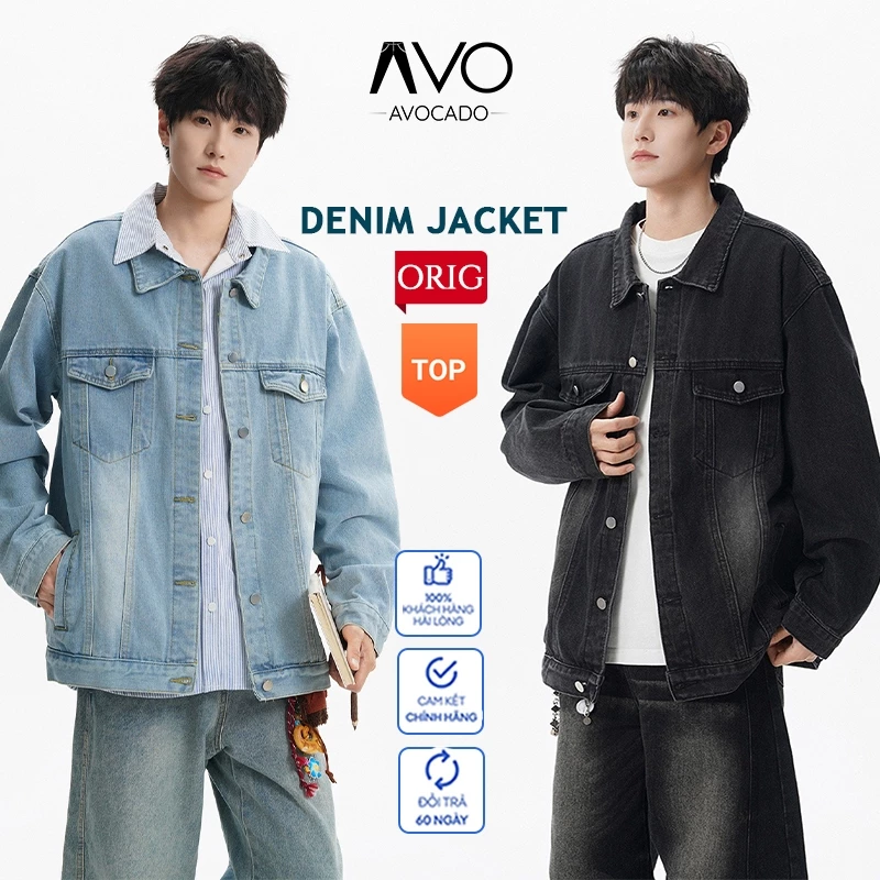Áo Khoác jean nam nữ Unisex, áo khoác bò form rộng màu Xanh Đen xám trắng size - Avocado