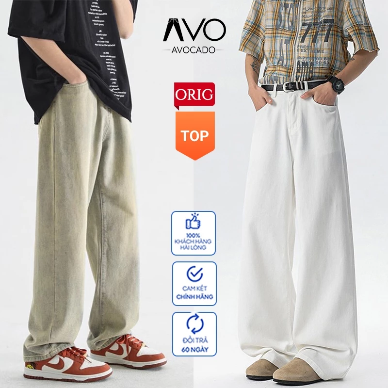 Quần Jeans Bò ống rộng suông baggy nam nữ màu trắng kem Retro QCCC đẹp hottrend Avocado