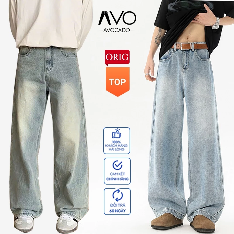 Quần Jean bò baggy nam nữ Xanh RETRO Avocado ống rộng xuông cạp cao nam dáng suông bigsize