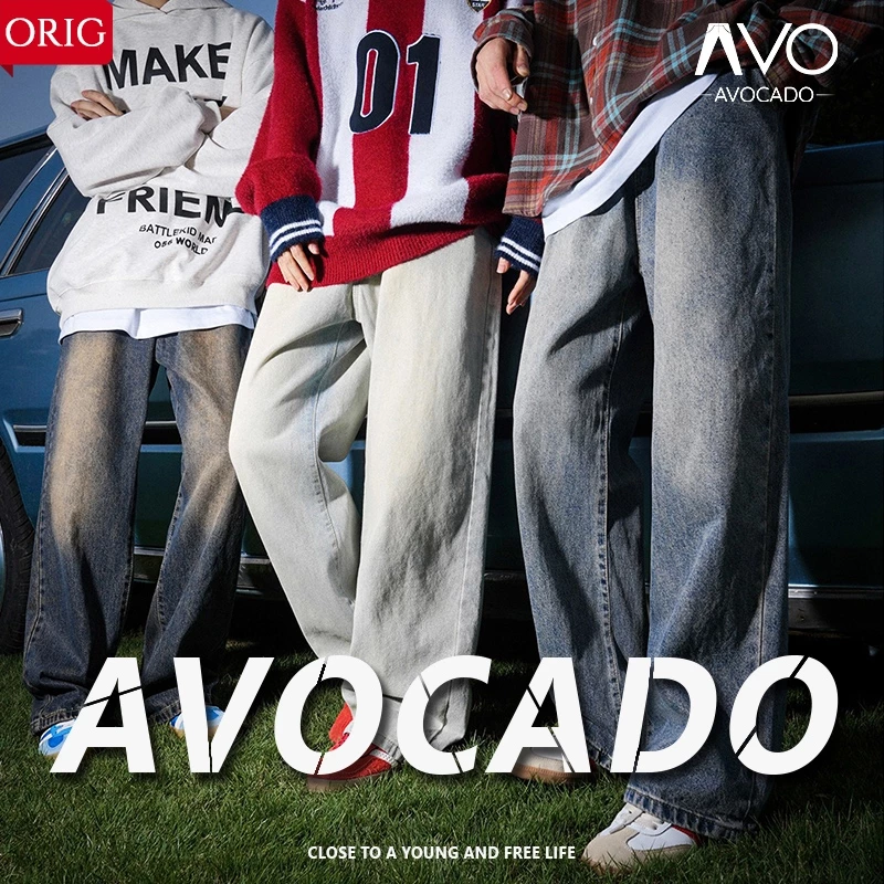 Quần Bò Jeans nam Baggy ống rộng suông cạp cao hàn quốc cao cấp màu xanh đen bigsize Avocado