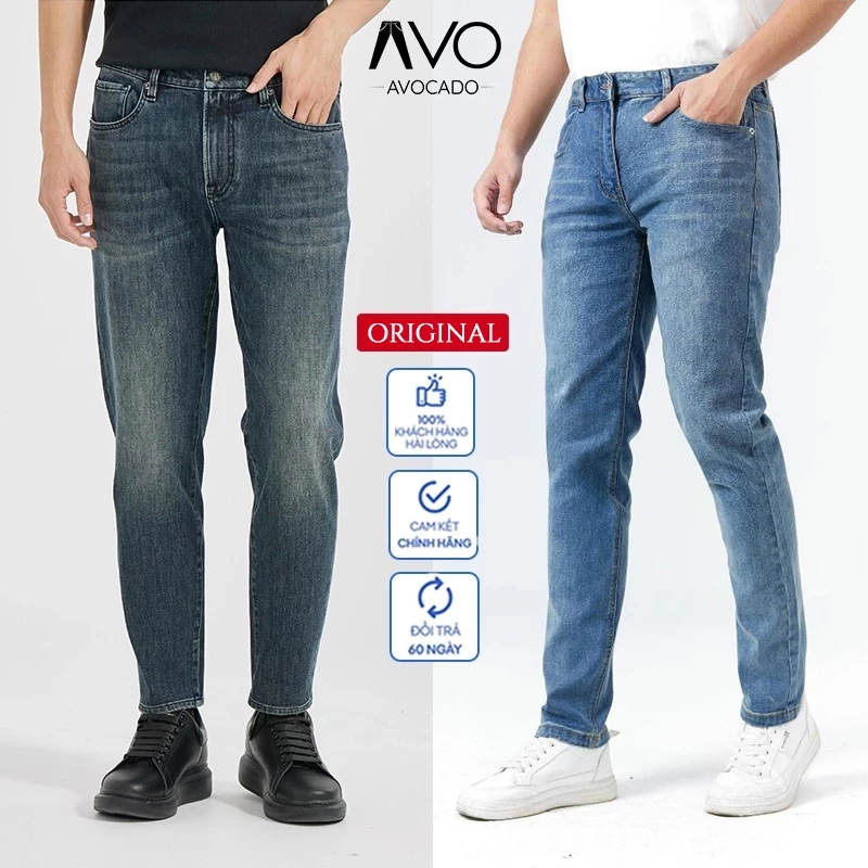 Quần Jean Bò nam skinny màu xanh đen wash AVOCADO co giãn 4 chiều slimfit chất vải bò CAO CẤP BIGSIZE