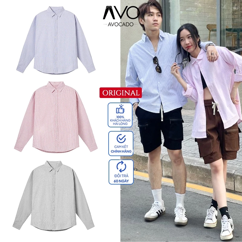 Áo Sơ Mi Kẻ Sọc Tay Dài Nam Nữ Hàn Quốc Local Brand Chất Liệu Oxford Form Rộng 3 Màu Xám, Hồng, Xanh cao cấp Avoacdo