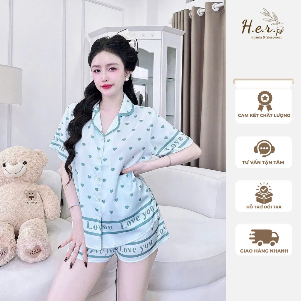 Đồ bộ pijama, bộ ngủ nữ mặc nhà chất lụa latin cao cấp nhập khẩu tay ngắn quần đùi mềm mát