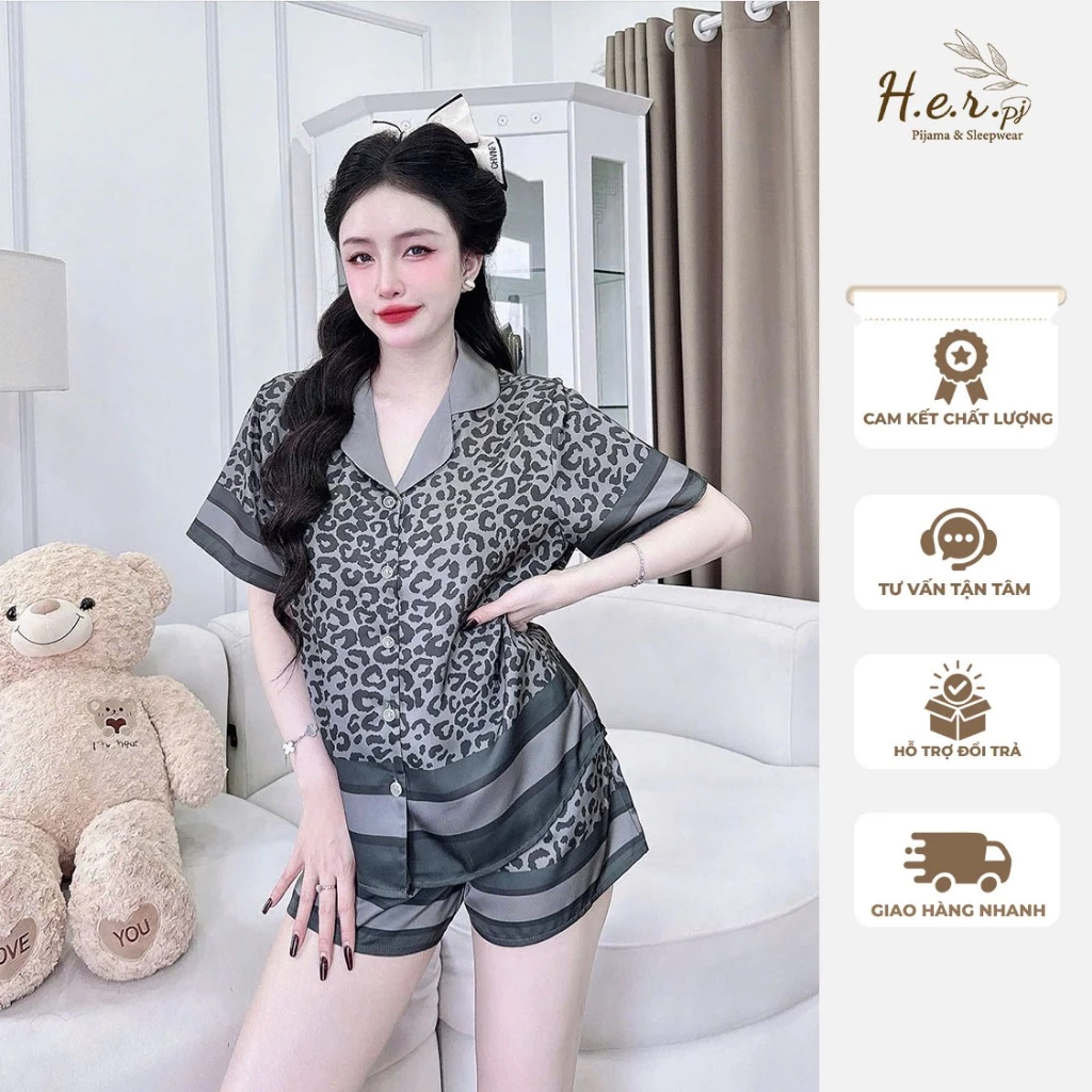 Đồ ngủ nữ mặc ở nhà pijama lụa latin cao cấp nhập khẩu cộc đùi họa tiết siêu sang
