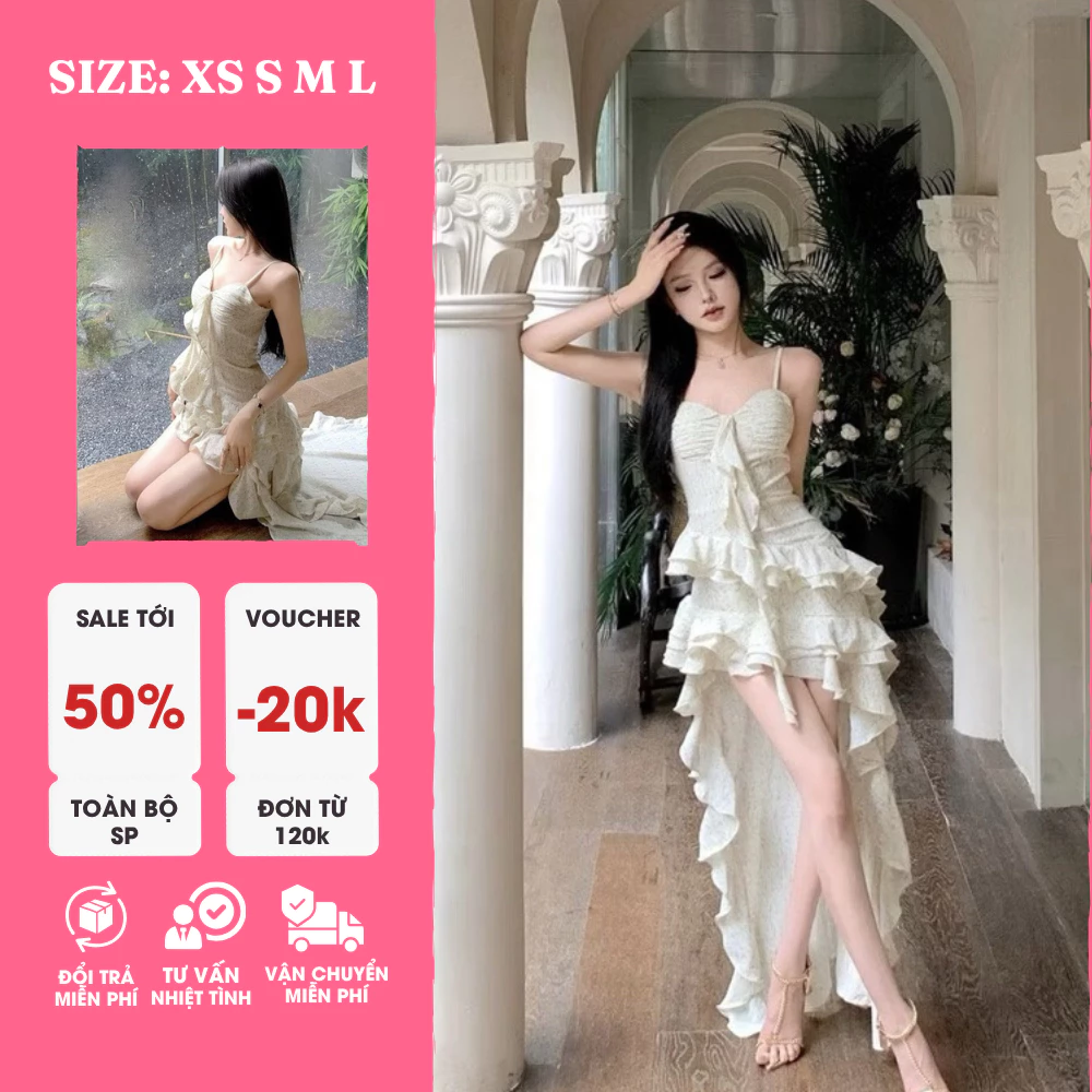 Đầm Dài Maxi Hoa Thiết Kế Cổ Điển – Tà Đuôi Thướt Tha, Dịu Dàng, Thanh Lịch