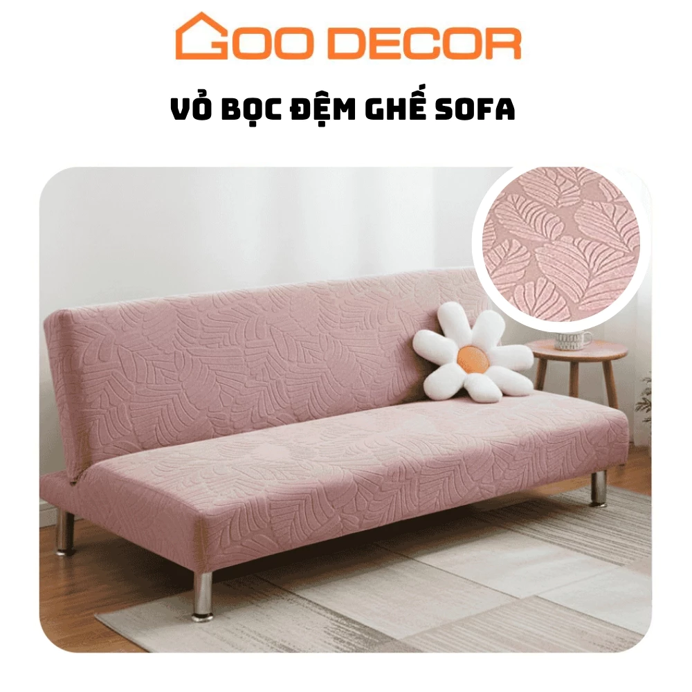 Bọc ghế sofa bed vải nhung hoạ tiết lá, bọc sofa giường sang trọng - GOO Decor