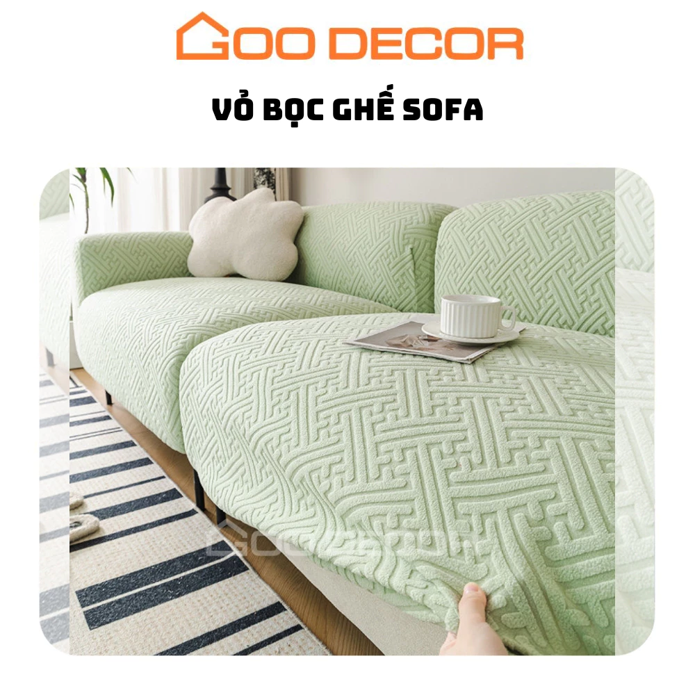 Bọc ghế sofa phòng khách, bọc sofa đơn vải nhung hoạ tiết mê cung dày dặn - GOO Decor