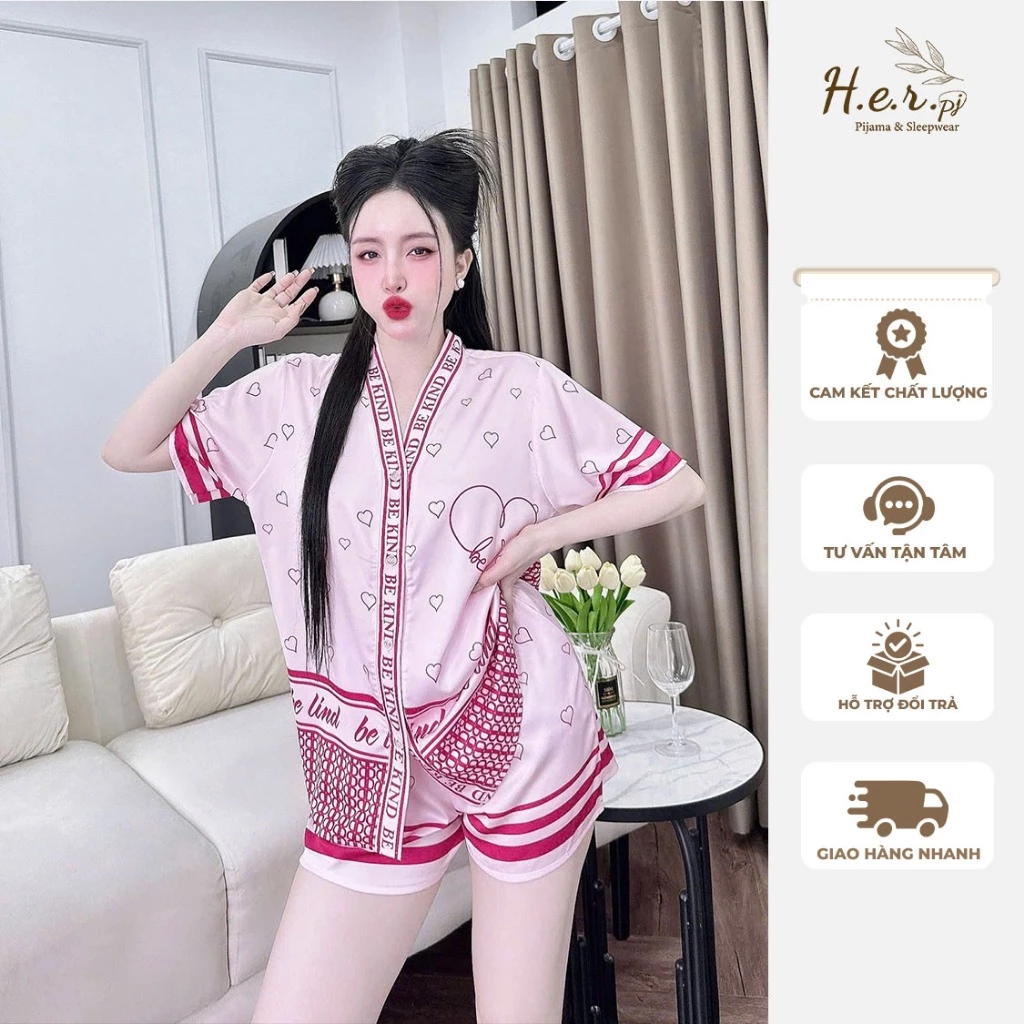 Đồ bộ pijama nữ mặc nhà chất lụa latin cao cấp thiết kế cổ y sang trọng