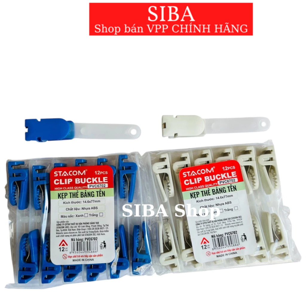 Kẹp đeo thẻ bảng tên Stacom PVC6702, móc đeo thẻ màu trắng/ xanh kích thước nhỏ gọn