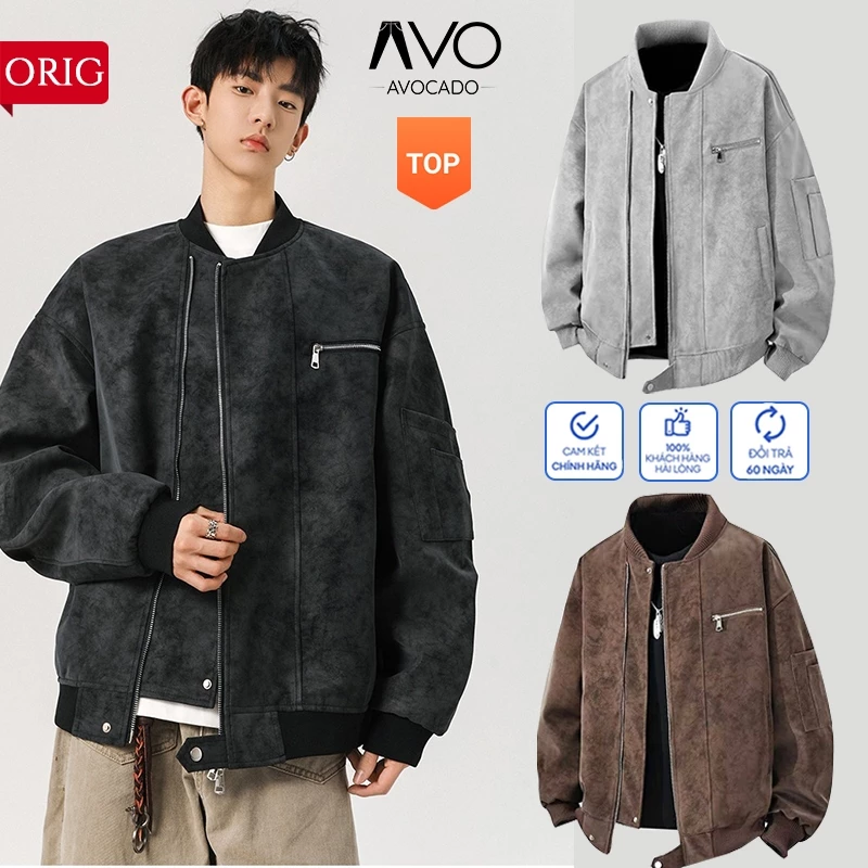 Áo Khoác Da Loang Bomber Nam Nữ Hàn Quốc form rộng, Áo da lộn cao cấp giữ ấm mùa đông Streetwear unisex Avocado
