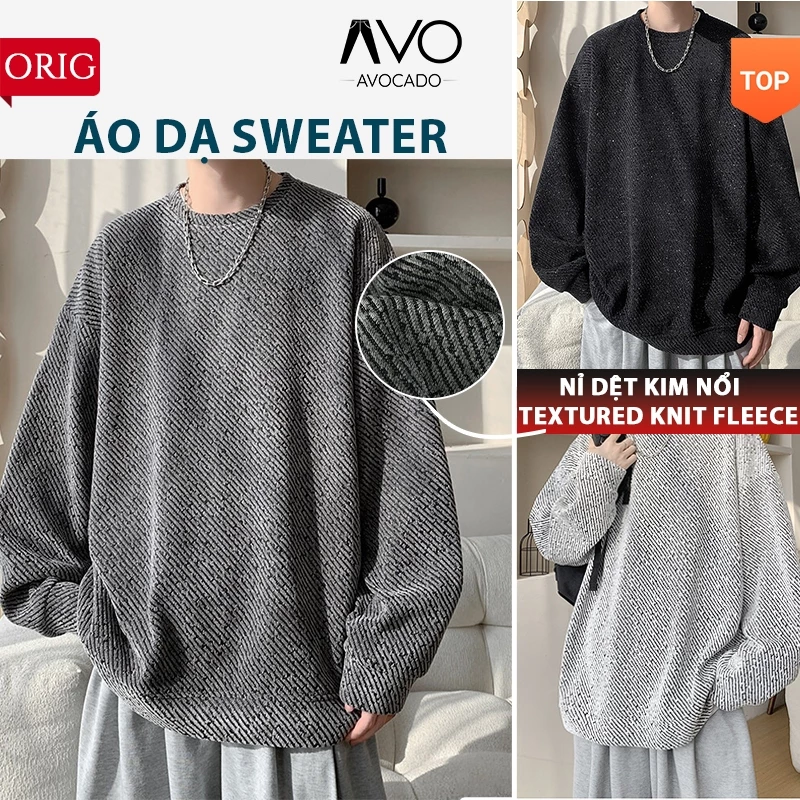 Áo Sweater Dạ dài tay Nam nữ form rộng Hàn Quốc, áo nỉ dệt kim ấm áp thu đông phong cách Avocado