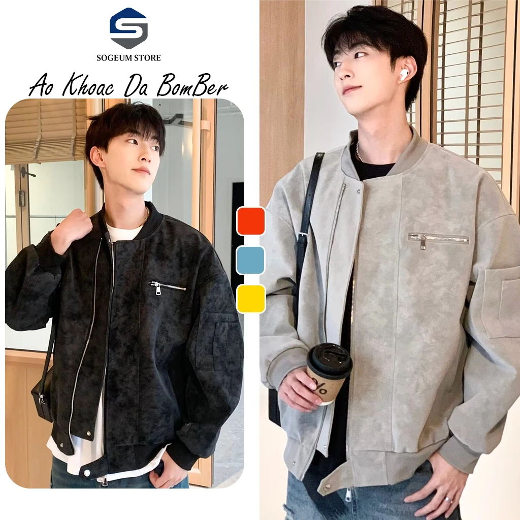Áo Khoác Da Loang Bomber Nam Nữ Quảng Châu form rộng, Áo da lộn cao cấp giữ ấm mùa thu đông Sogeum