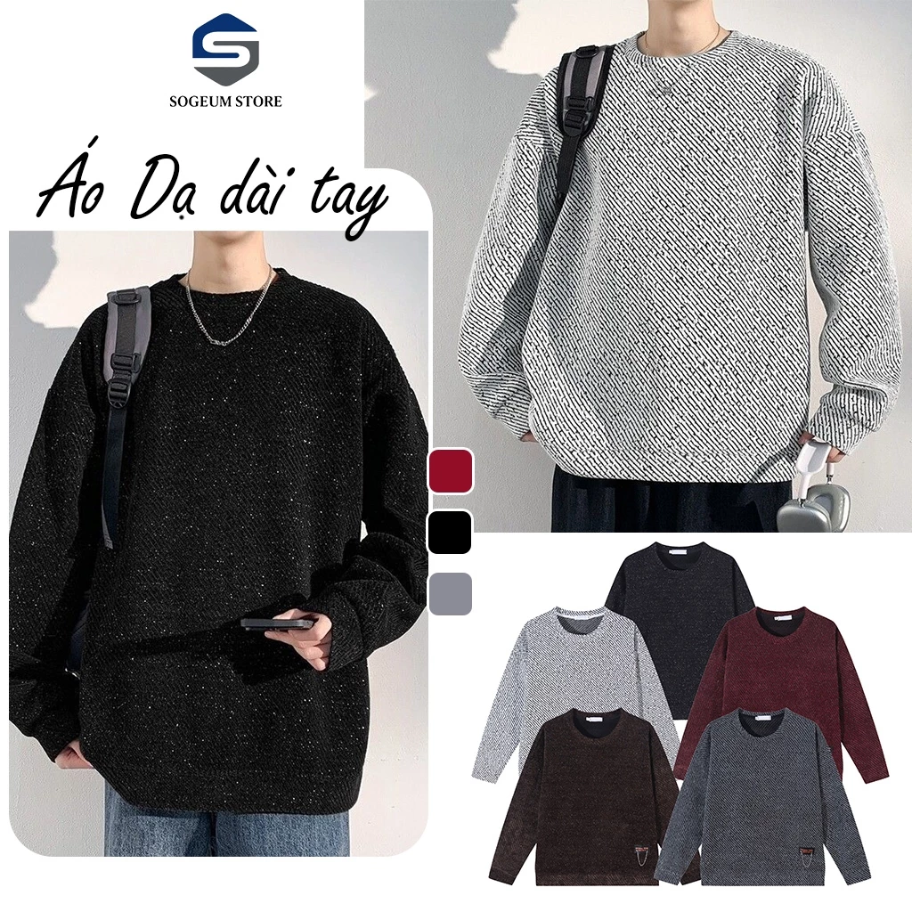 Áo Sweater Dạ dài tay Nam nữ form rộng Hàn Quốc, áo nỉ dệt kim ấm áp thu đông cao cấp Sogeum