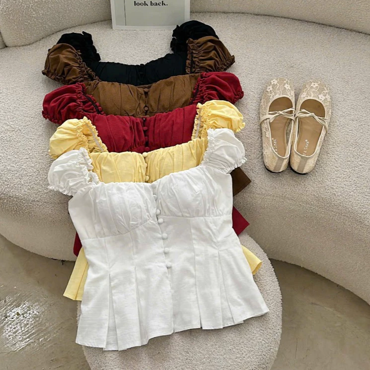 Áo Xếp Li Gài Nút Chất Linen Ướt Tay Bèo [Một Mẩu House]