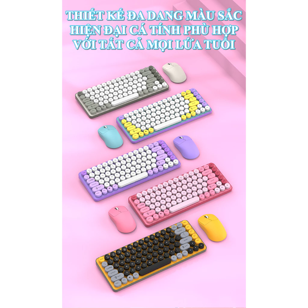 Bộ bàn phím và chuột không dây FREEWOLF BT185 BLUETOOTH thiết kế mini size 85 nhiều màu sắc kết nối