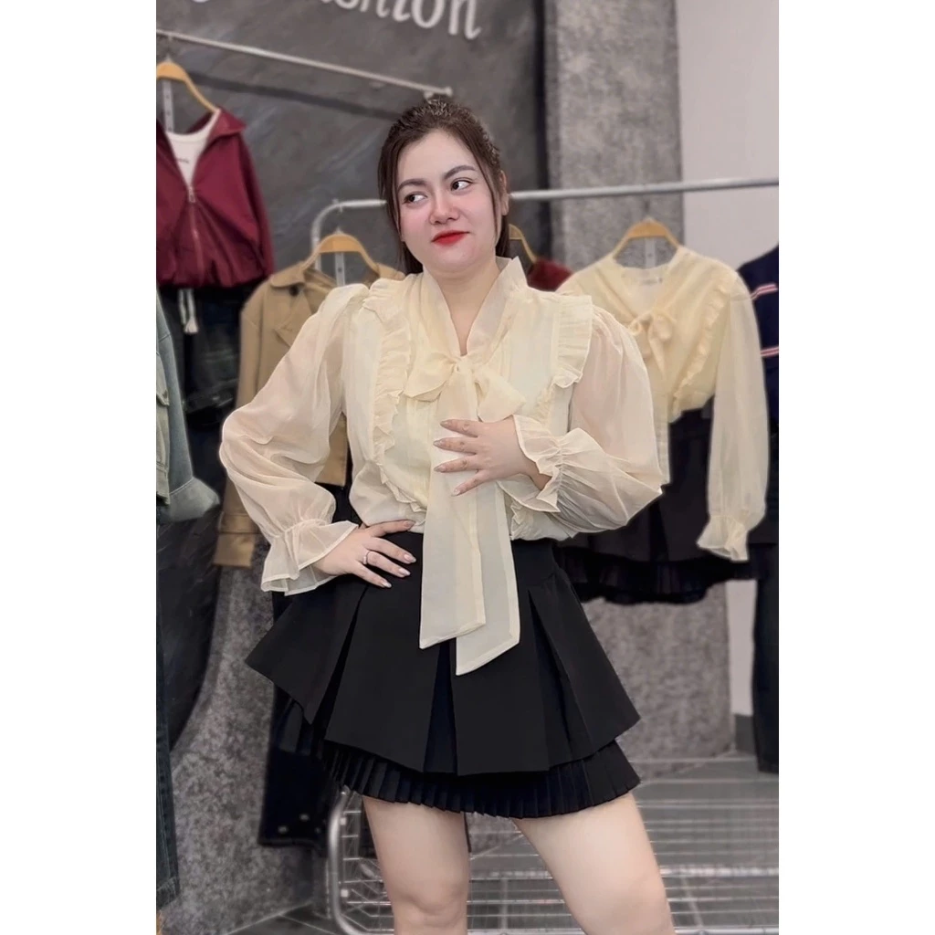 [BIGSIZE] Áo Sơ Mi Nữ Voan Lụa Tạo Kiểu Buộc Dây Nơ, áo sơ mi điệu nữ chất tơ lụa nhẹ tạo kiểu bèo