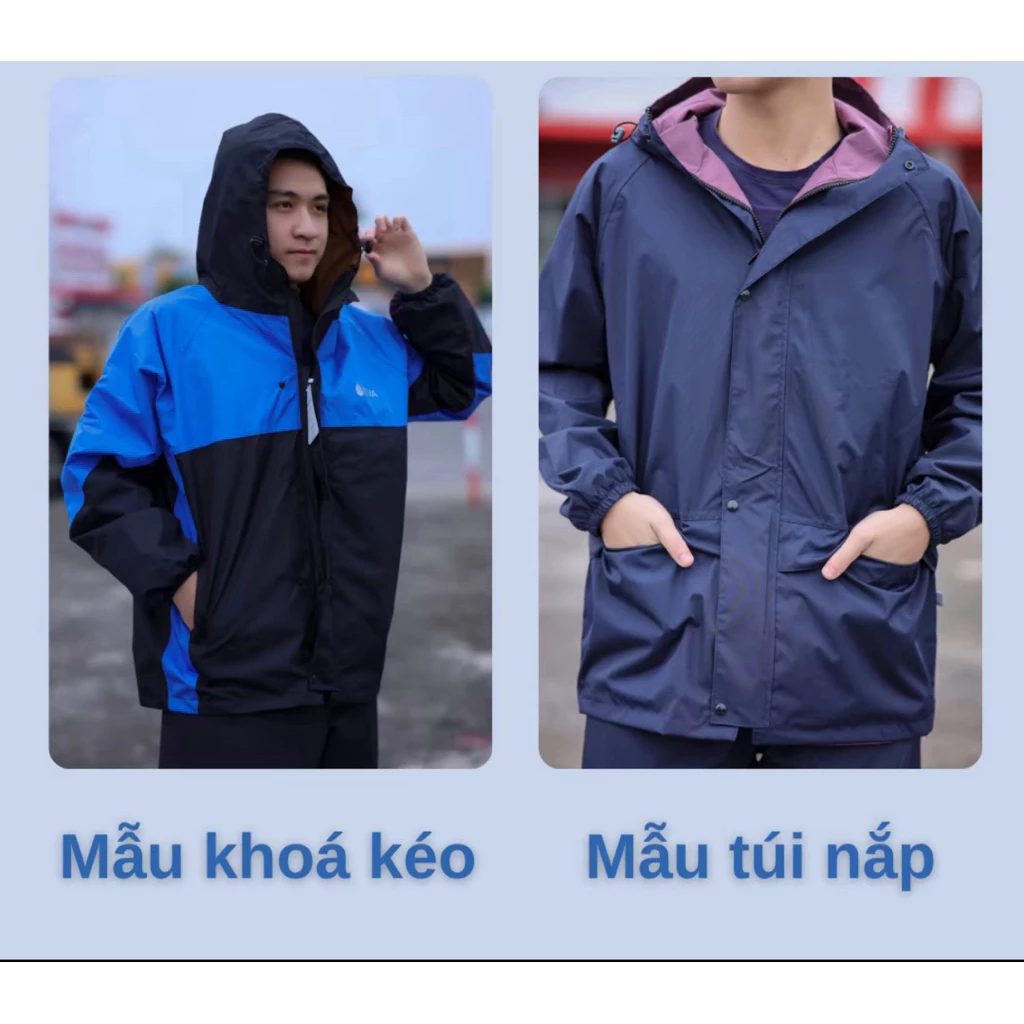 Áo mưa 2 lớp chống thấm chống mưa gió chất vải Pu trượt nước