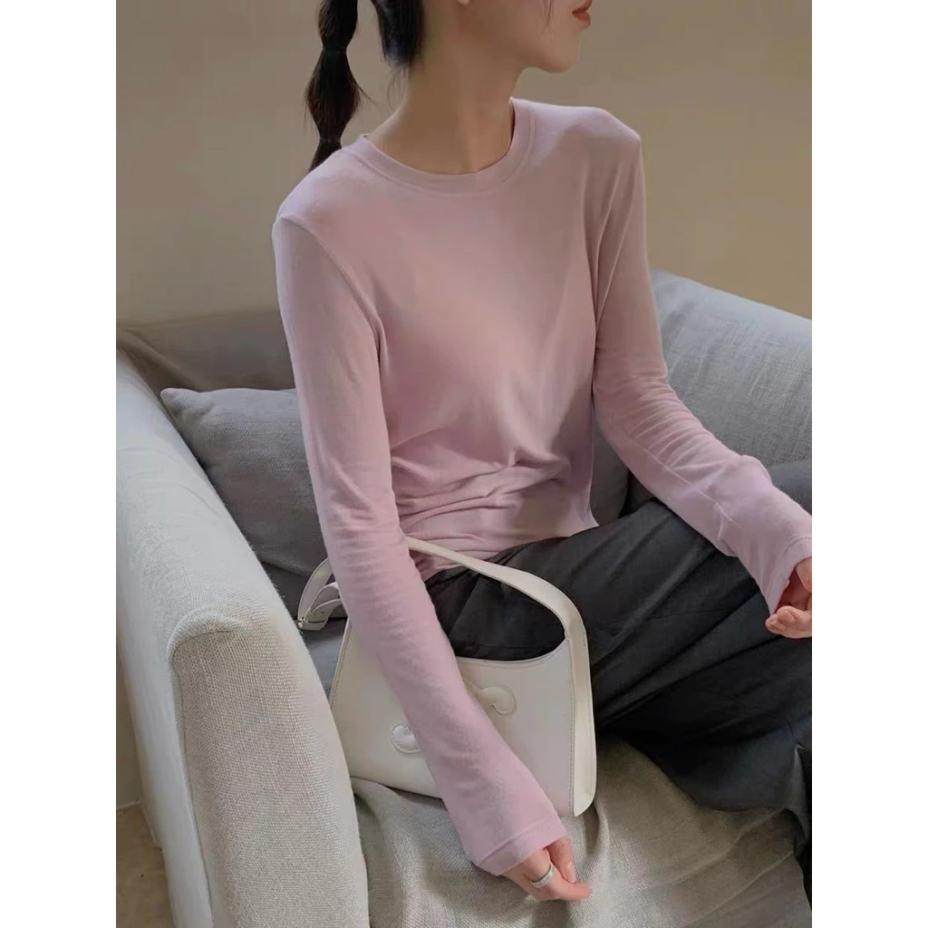 Áo thun nữ TAY DÀI form ôm mõng nhẹ co giãn 4 chiều MENINA_STUDIO, áo thun tay dài cotton 4c co giãn.