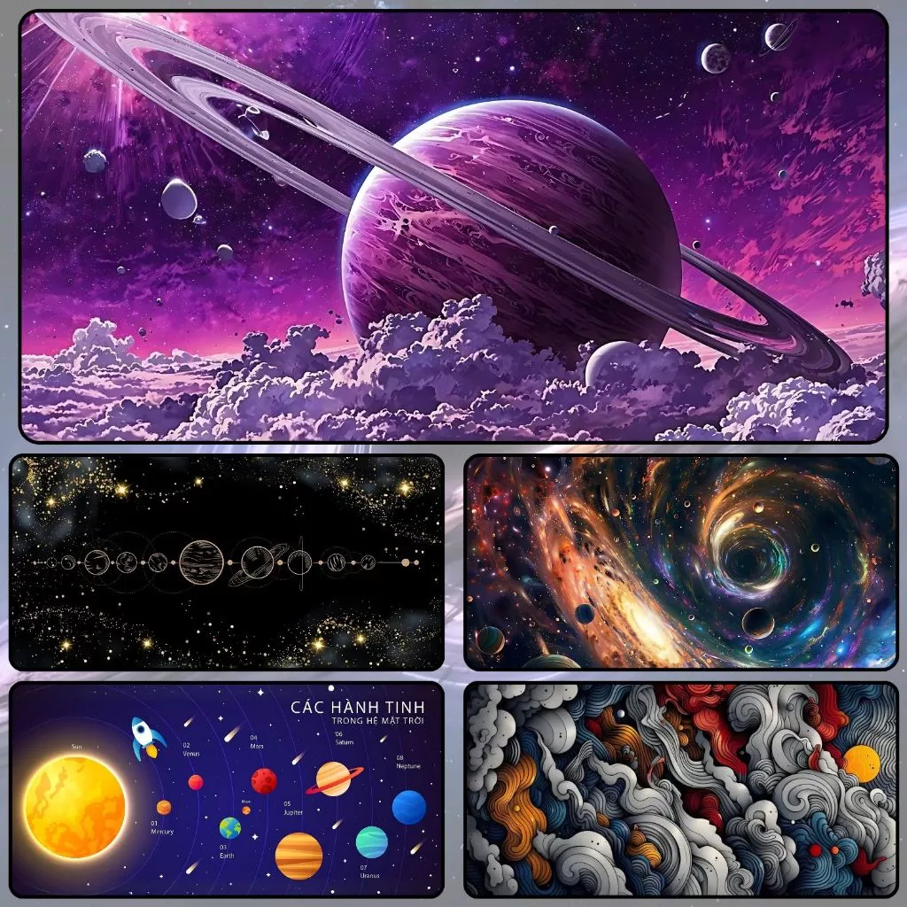 Lót Chuột Cỡ Lớn VŨ TRỤ GALAXY SPACE Size 80x30cm / 90x40cm / 120x60cm Chống Trượt, Bền Đẹp