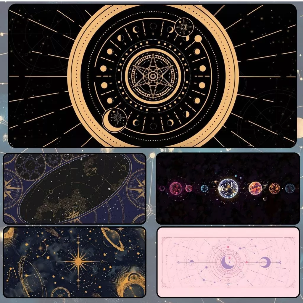 Bàn Di Chuột, Tấm Lót Chuột  ASTROLOGY ZODIAC Cỡ Lớn 80x30cm / 90x40cm / 120x60cm Chống Trượt, Bền Đẹp
