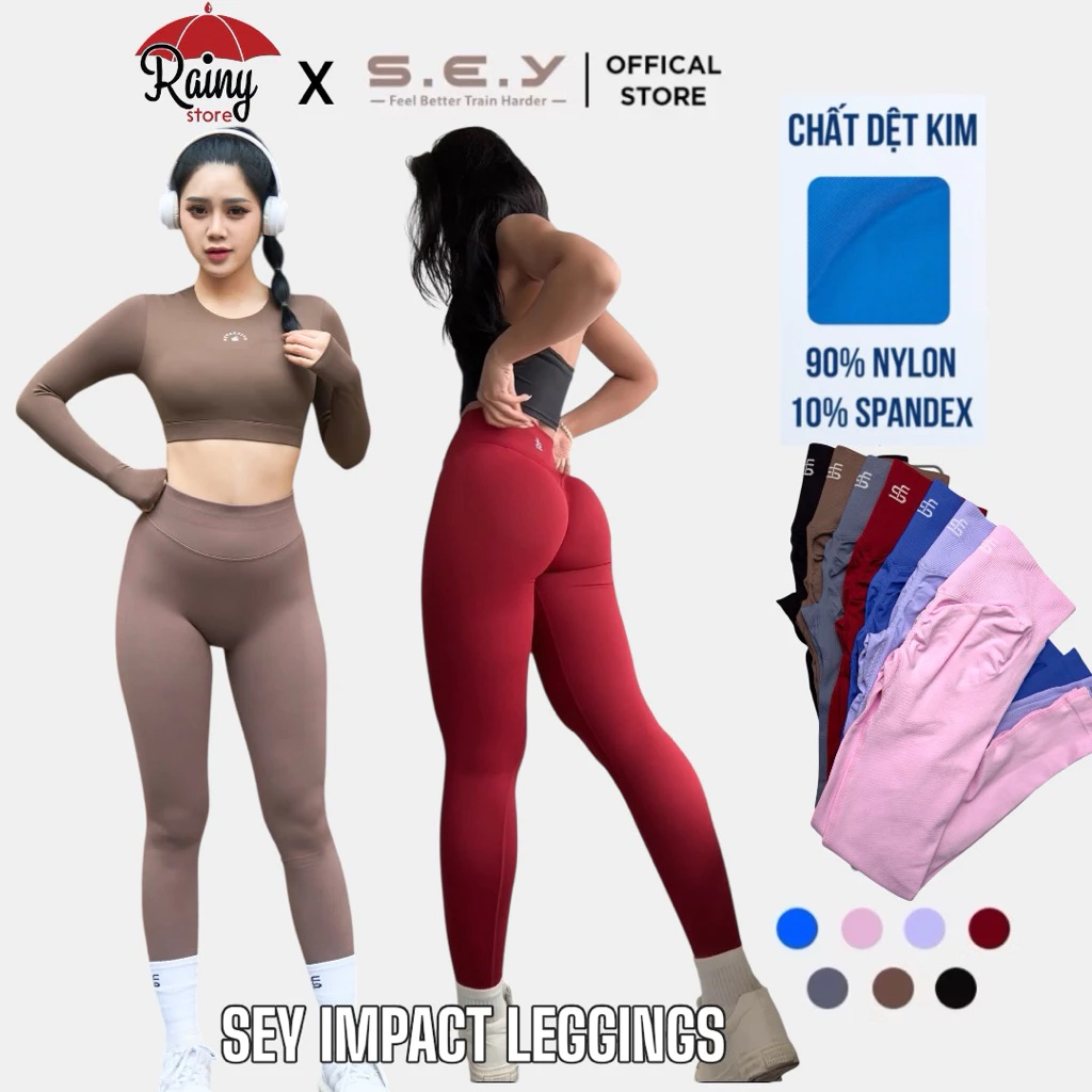 [ Quần Dài LƯNG VỪA S/M/L ] SEY Impact Legging / Mitao Girl- Quần Dài Dệt Kim Tập Gym, Yoga Chun Mông V- Rainy Store