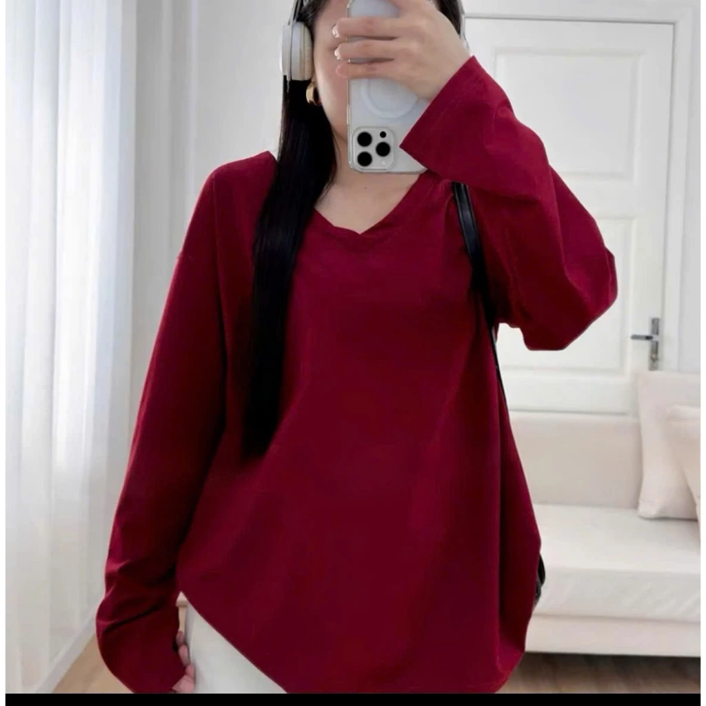 Áo phông nữ DÀI TAY MỎNG NHẸ CỔ TIM FROM RỘNG phong cách hàn Quốc thuunisex m7809