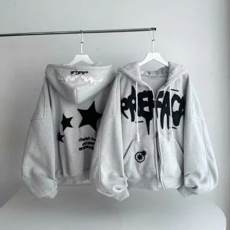 Áo Khoác Hoodie Zip Nỉ In Nổi Boxy Three Strars Khoá Kéo Zip , Áo Hoodie In Chữ Nổi Dáng Form Rộng Nón 2 Lớp