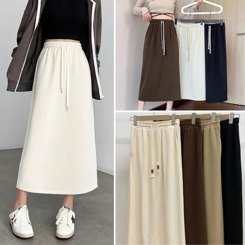 Chân váy nỉ tăm dáng xuông dễ mix đồ - chân váy dáng suông chất nỉ tăm xẻ tà sau ulzzang