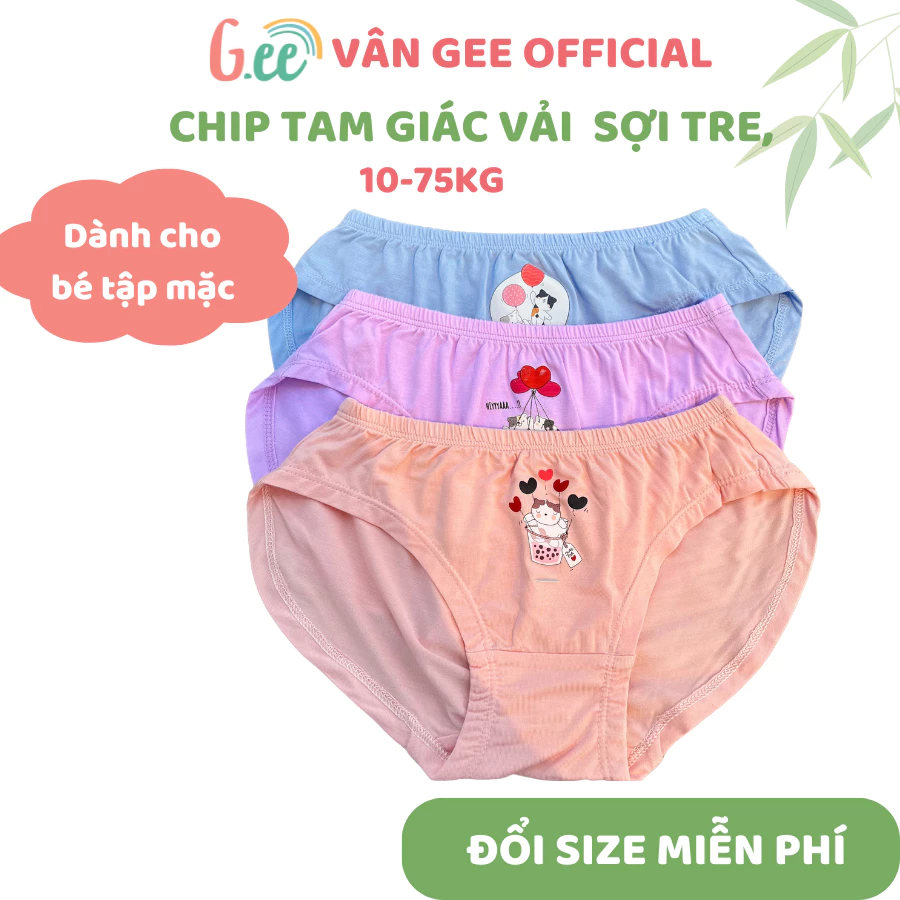 Set 3 quần lót tam giác bé gái Gee chất liệu sợi tre co dãn mềm mại thoải mái cả ngày size 10 đến 70kg