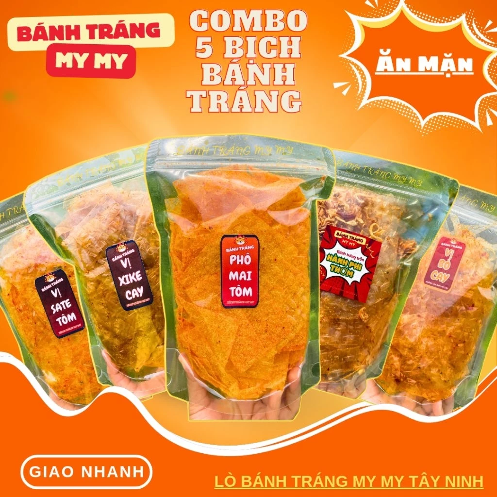 [Tự Chọn]Combo 5 Bịch Bánh Tráng Tự Chọn Vị-Snack-Bánh Tráng My My
