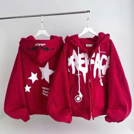 Áo Khoác In Nổi THREE STARS form Boxy, khoá kéo 2 đầu Unisex_STore.Aesthetic