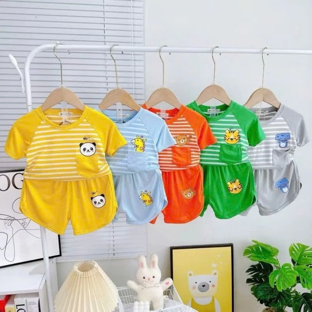 Bộ thun lạnh cộc tay cho bé quần vát vải mềm mịn bé từ 6-24kg