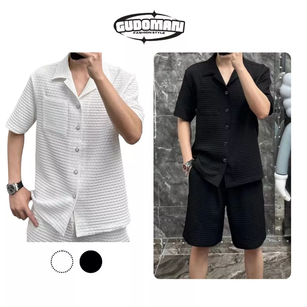 Bộ Quần Áo Cộc Tay GUDO Đồ Bộ Nam Chất Liệu Xốp Tổ Ong Hàn Thời Trang Phong Cách G05